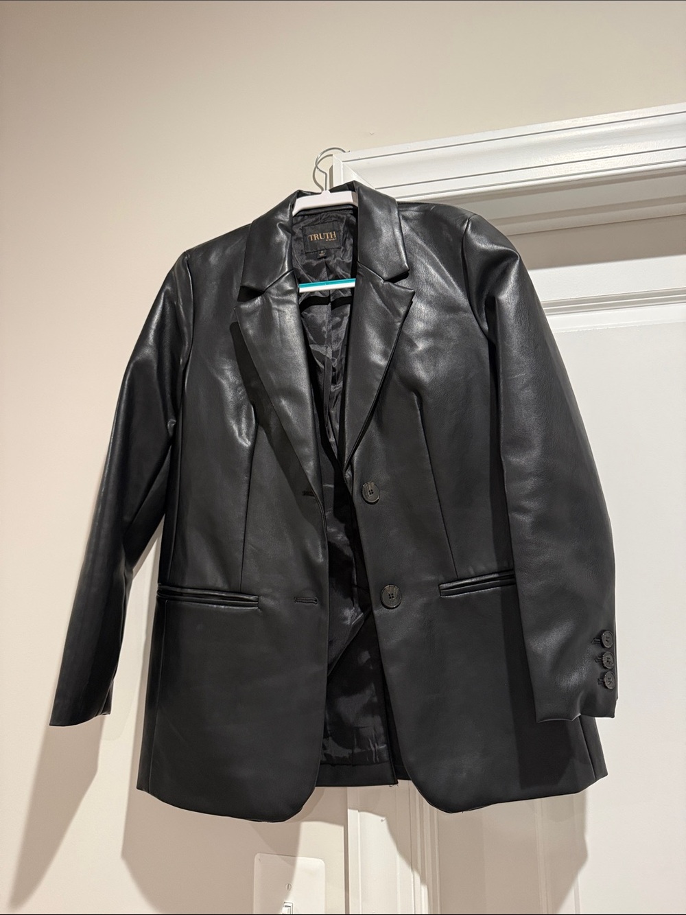 Truth Black Leather Blazer with Notch Lapel